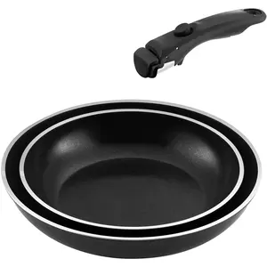 Cuisinox - 2 Poêles induction + 1 poignée Arom noires - D. 24/28 cm T.U