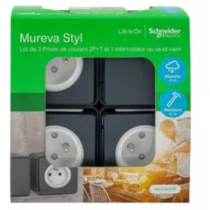 3 prises avec terre + 1 interrupteur va-et-vient Schneider Mureva Styl... pas cher