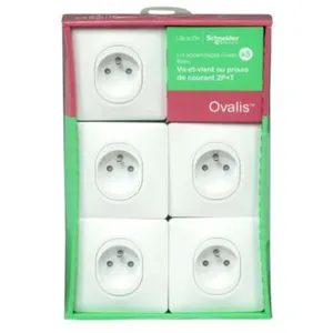 Prise avec terre complète Schneider Ovalis blanc, lot de 5 pas cher