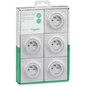 Prise avec terre complète Schneider Odace aluminium, lot de 5 pas cher
