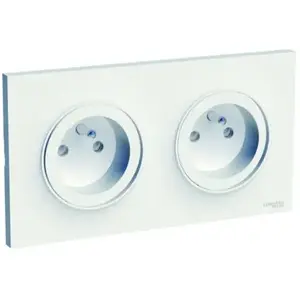 Schneider Odace Styl Blanc Double PC2P+T avec plaque flow pack pas cher