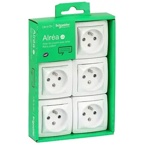 Prise avec terre complète saillie Schneider Electric Alréa blanc, lot de 5