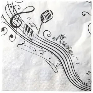 RueDeLaFete Serviettes en papier - Musique - Blanc - 33x33 cm pas cher