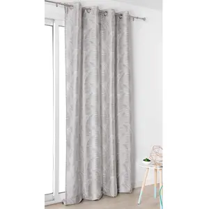 HOME MAISON Rideau à oeillets aux motifs palmes Gris clair 145 x 250 cm pas cher