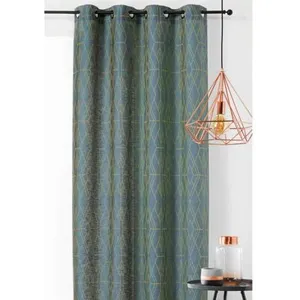 LINDER Voilage géométrique tissé en France - 140x270cm - Vert foncé pas cher