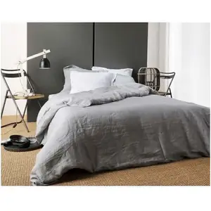 LINDER Housse de Couette Unie en Lin (240x220 cm - Gris clair) pas cher