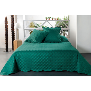 LINDER Jeté de lit aux formes géométriques surpiquées polyester vert 250x260 pas cher