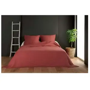HOME MAISON Jeté de lit terra cotta capitonné style boutis - 250x260cm - RouilleVendu parcdiscount