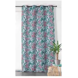LINDER Rideau Imprimé Fleurs roses aux feuilles vertes - 145x250cm - V... pas cher