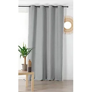 LINDER Rideau uni gris recyclé à franges - 150x240cm - Gris pas cher