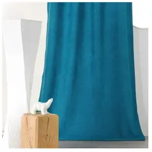 LINDER Rideau épais aspect laine chinée à galon fronceur (140x250 cm - Bleu) pas cher