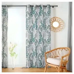 LINDER Voilage imprimé feuilles d'acacia (145x280 cm - Vert) pas cher