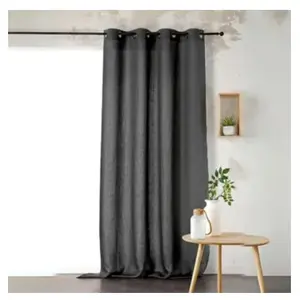 LINDER Rideau Voilage uni 100% lin (145x260 cm - Gris anthracite) pas cher