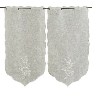 Linder Paire de petits rideaux brodés "Fleurs" (58x120 cm - Ecru) pas cher
