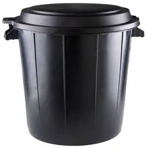 EDA Poubelle immeuble lisse avec couvercle - 80L - Noir pas cher