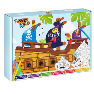 BIC Kids Mon Pirate : Crayons & craies de coloriage, Jeux papier, Autocollants, Carte au trésor - Couleurs assorties, lot de 47
