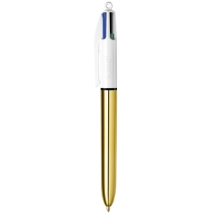 Bic Stylo - 4 Couleurs - Pointe Moyenne - Bic - Corps Métal Or pas cher
