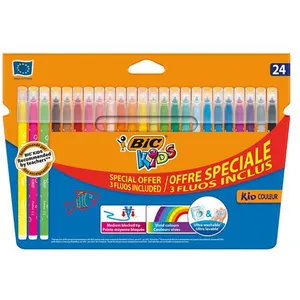 24 Feutres Pointes moyennes BIC Kid Couleur encre ultra lavable pas cher