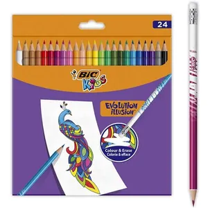 BIC Kids Evolution Illusion Lot de 24 crayons de couleurs effaçables