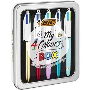 Comparateur de prix : BIC My 4 Colours Box - Stylos-Billes Rétractables à Pointe Moyenne (1,...