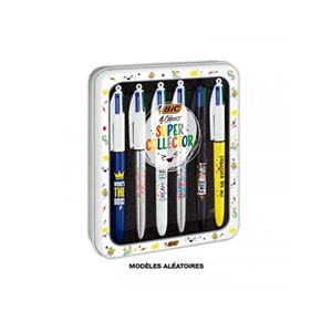 Comparateur de prix : Boîte métal de 6 stylos BIC 4 couleurs Super colors Décors Assortis