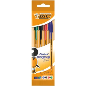 Comparateur de prix : Pochette 4 stylos BIC Cristal Fine Couleurs Assorties