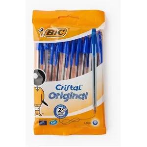 BIC 10 stylos-billes Cristal bleu, pointe moyenne pas cher