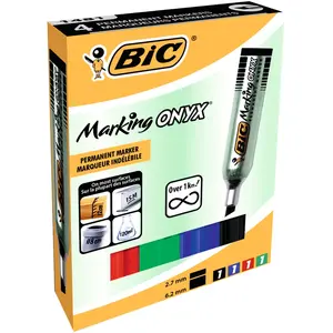 Bic - 4 Marqueurs permanents à pointe moyenne biseautée Marking Onyx 1481 OS pas cher