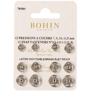 Bohin Bouton pression à coudre tailles assorties argent par 12Vendu parscrapmalin