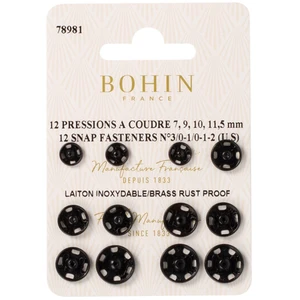 Bohin Bouton pression à coudre tailles assortis noir par 12Vendu parscrapmalin