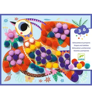 Comparateur de prix : Jeu de moisaque créatif COLLAGES POMPONS - Panachés - DJECO silhouettes et pompons