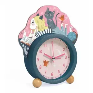 Réveil enfant - DJECO - Petit chat bleu - Pour apprendre l'heure - Avec bouton lumière pas cher