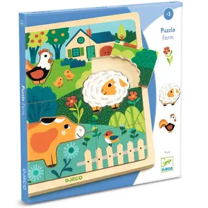 Djeco puzzle 15 pièces en bois : Puzzlo farm pas cher