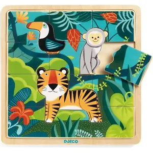 Djeco Puzzle en Bois Jungle Puzzlo - 15 Pièces Colorées pour Enfants - Neuf