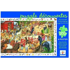 Djeco Puzzle 200 pièces - Poster et jeu d'observation : Equitation