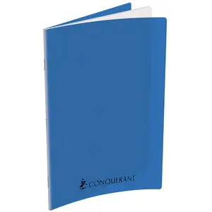 CONQUERANT Cahier 24x32 couverture plastique bleu 192p grands carreaux 70g pas cher