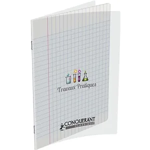 Conquérant CONQUERANT Cahier de Travaux Pratiques 17x22cm Grands Carreaux Seyès/Uni Blanc 64 Pages Agrafées Couverture Polypro Incolore pas cher