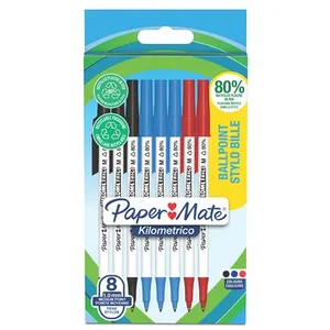 Comparateur de prix : Paper Mate Lot de 8 stylos à bille Kilometrico pointe moyenne et encre Noir