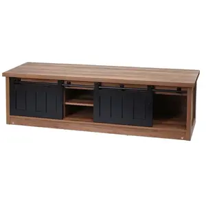 DÉCOSHOP26 Meuble TV avec deux portes coulissantes et 4 compartiments 43x150x40 cm MDF marron 04_0007852 pas cher