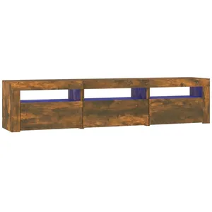 Helloshop26 Meuble tv multimédia étagère télévision buffet téléviseur salle à manger salon chambre avec lumières led chêne fumé 180 x 35 x 40 cm brun 02_0026725 pas cher