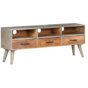 Helloshop26 Meuble tv multimédia étagère télévision buffet téléviseur salle à manger salon chambre 130 x 35 x 51 cm bois massif de manguier brut gris 02_0025895 pas cher