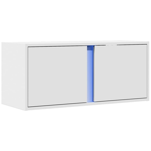 Helloshop26 Meuble tv multimédia étagère télévision buffet téléviseur salle à manger salon chambre mural avec lumières led 80 x 31 x 35 cm blanc 02_0027913 pas cher