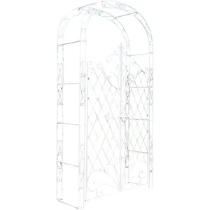 DÉCOSHOP26 Arche à rosiers avec deux portes plantes grimpantes décoration jardin 220x120 cm en métal blanc vieilliVendu parcdiscount