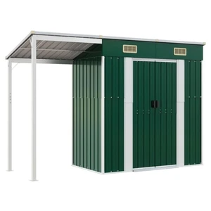 Helloshop26 Abri de jardin cabane cabanon maison de stockage remise extérieur hangar outils robuste avec toit prolongé 277 x 110,5 x 181 cm acier vert 02_0022221 pas cher
