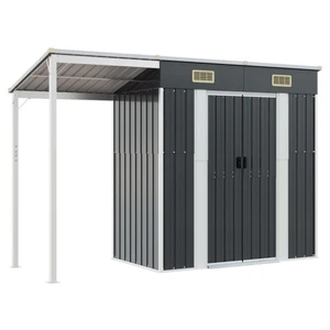 Helloshop26 Abri de jardin cabane cabanon maison de stockage remise extérieur hangar outils robuste avec toit prolongé 277 x 110,5 x 181 cm anthracite 02_0022217 pas cher