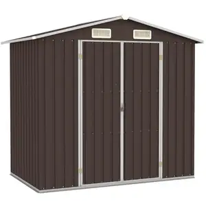 Helloshop26 Abri de jardin cabane cabanon maison de stockage remise extérieur hangar outils robuste 205 x 129 x 183 cm acier galvanisé marron 02_0022280 pas cher