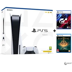 Console salon - Sony - Playstation 5 - 825 Go - Bundle - Blanc - Elden Ring + Gran Turismo 7