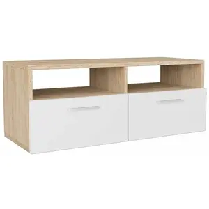 Comparateur de prix : HELLOSHOP26 Meuble tele buffet tv television design pratique agglomere 95 cm chene et blanc
