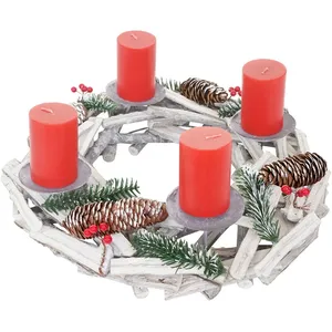 Comparateur de prix : Decoshop26 Couronne de l'Avent ronde decoration de table Noël en bois Ø 40 blanc-gris avec bougies rouge