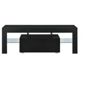 Comparateur de prix : Helloshop26 Meuble tv avec éclairage led multicolore banc support design avec étagères de verre et tiroir panneaux de particules mélaminés 130 x 35 x 45 cm noir
